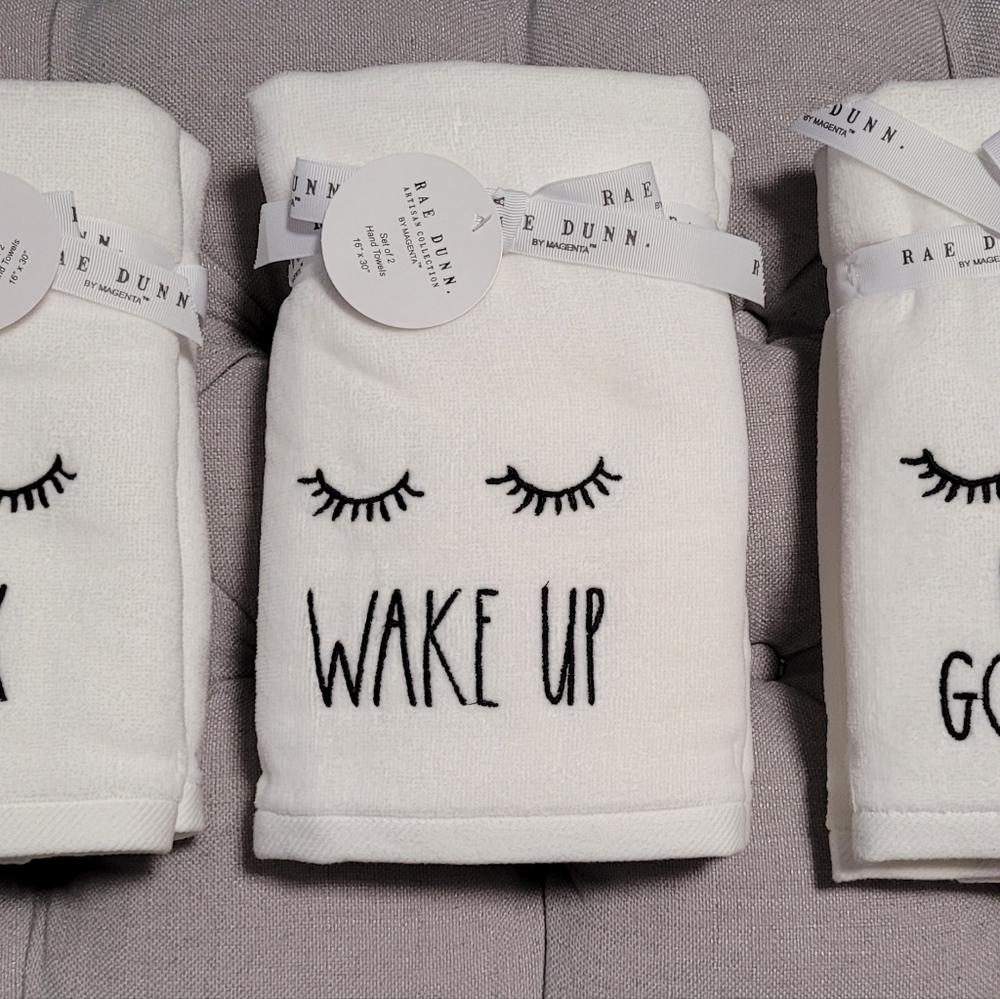 Rae Dunn WAKE UP Set of 2 Hand Towels